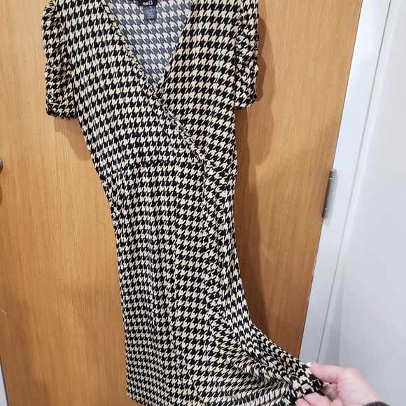 Rue 21 Short Sleeve Front Wrap Brown black fit flare dress tunic XL - Picture 15 of 15